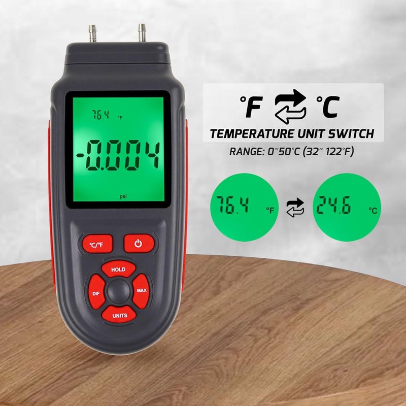 DANOPLUS Manometer Gas Pressure Tester Gauges HVAC 12 Selectable Units Digital Differential Dual Air Pressure Meter Handheld Tester - Image 4